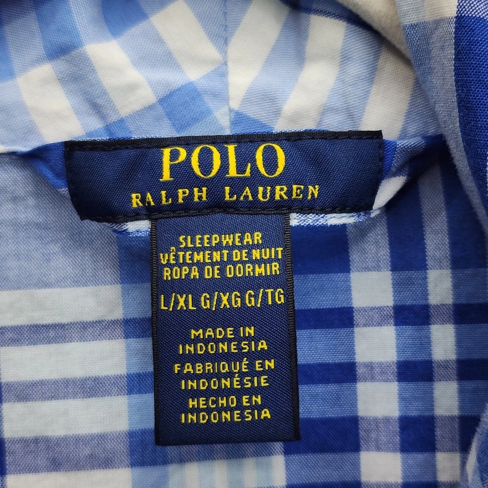 Polo Ralph Lauren Men's Blue Plaid Cotton Shawl Collar Bath Robe L/XL Sleepwear
